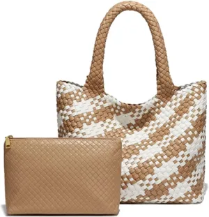 Woven Tote Bag for Women  Large Premium Vegan Leather Shoulder Handbag, Perfect for Work, Travel, and Daily Use
