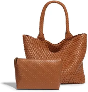 Woven Tote Bag for Women  Large Premium Vegan Leather Shoulder Handbag, Perfect for Work, Travel, and Daily Use