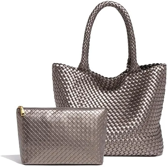 Woven Tote Bag for Women  Large Premium Vegan Leather Shoulder Handbag, Perfect for Work, Travel, and Daily Use
