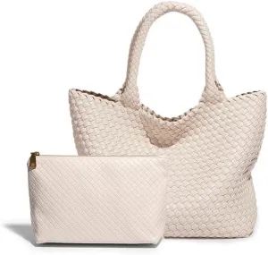 Woven Tote Bag for Women  Large Premium Vegan Leather Shoulder Handbag, Perfect for Work, Travel, and Daily Use