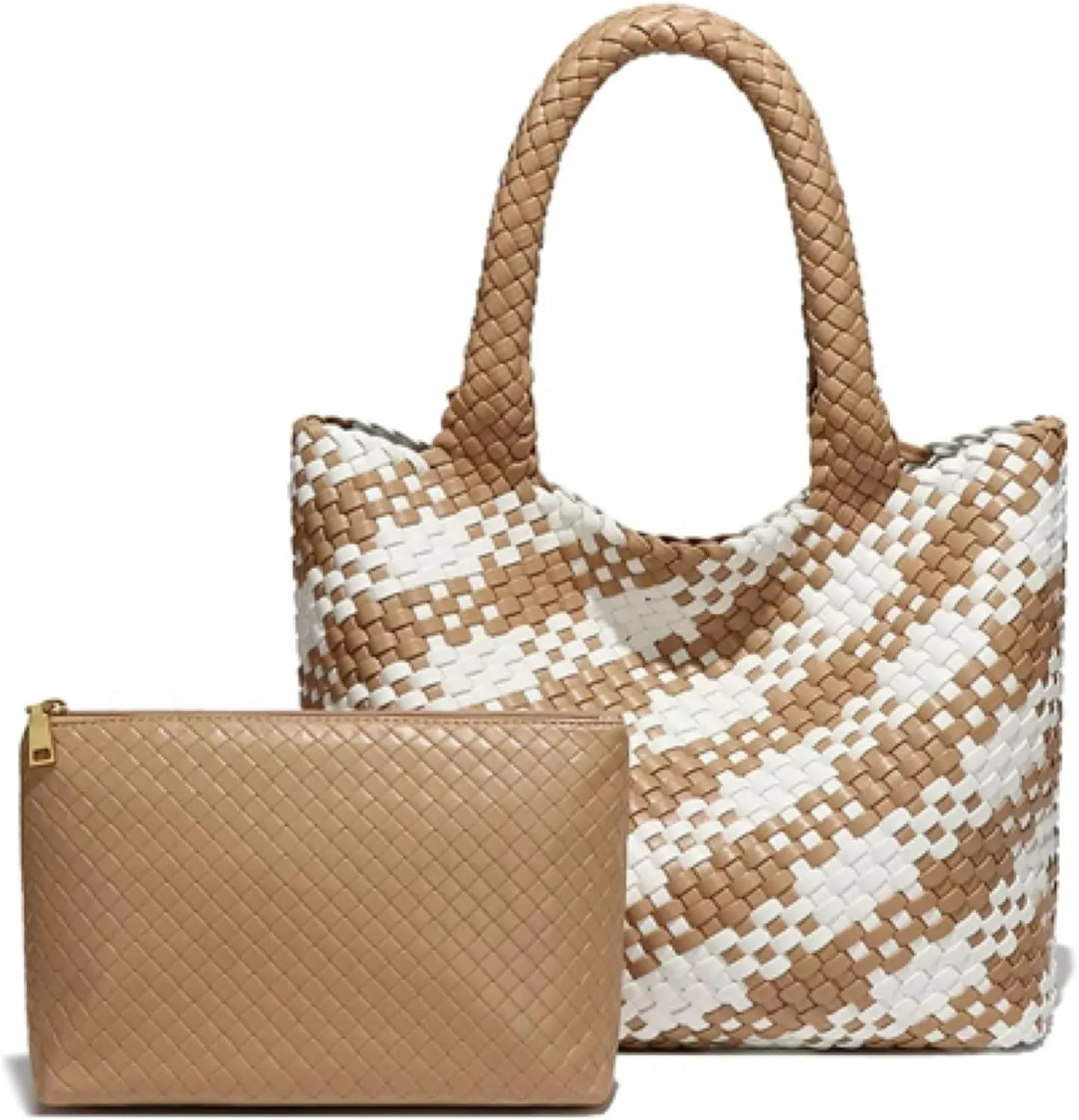 Woven Tote Bag for Women  Large Premium Vegan Leather Shoulder Handbag, Perfect for Work, Travel, and Daily Use
