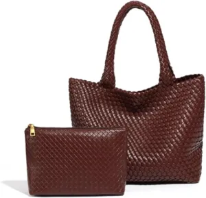 Woven Tote Bag for Women  Large Premium Vegan Leather Shoulder Handbag, Perfect for Work, Travel, and Daily Use