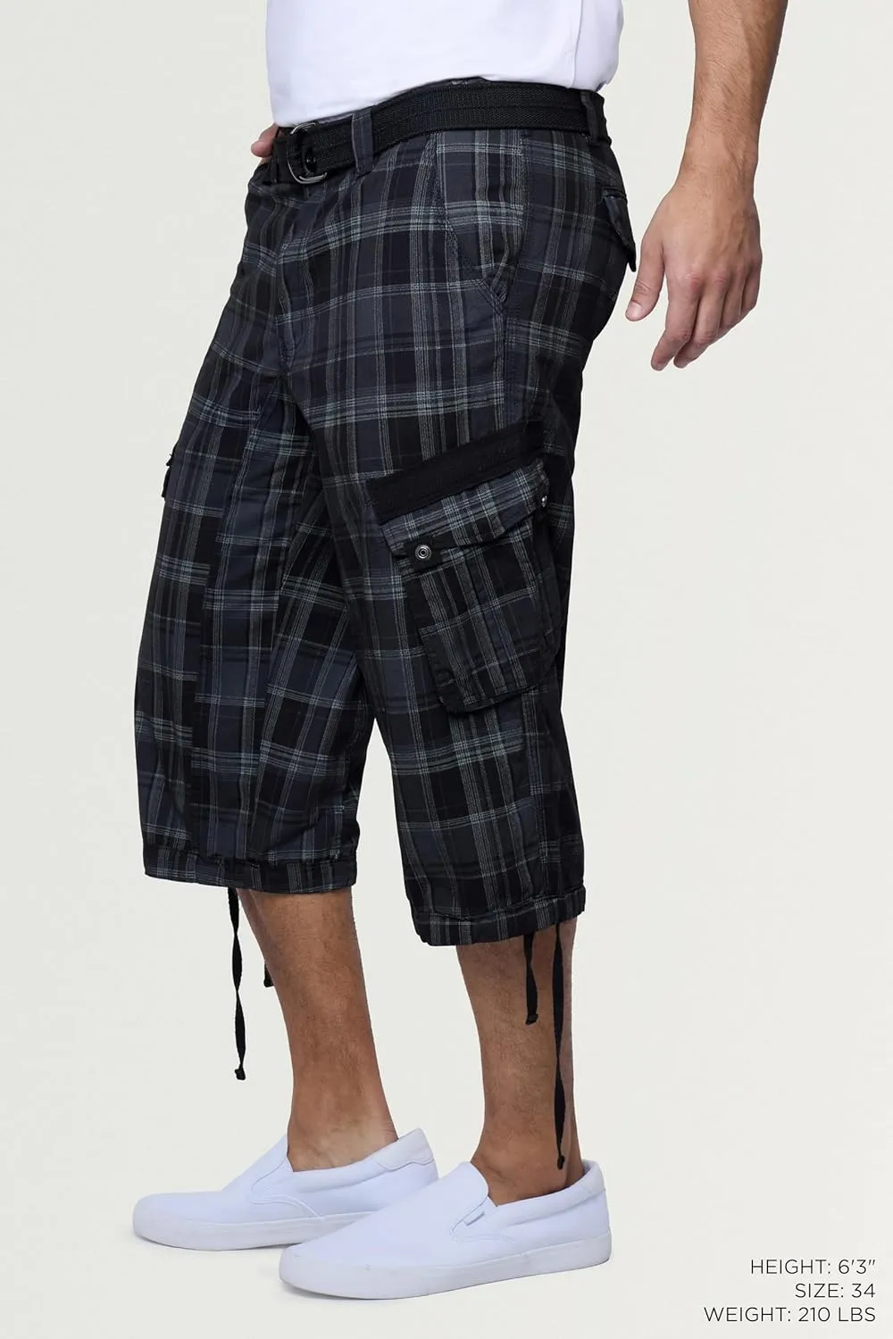 X RAY Men's Belted Long Cargo Shorts for Men, Below Knee Length Mens Cargo Shorts, 3/4 Pants (Big and Tall Shorts for Men)