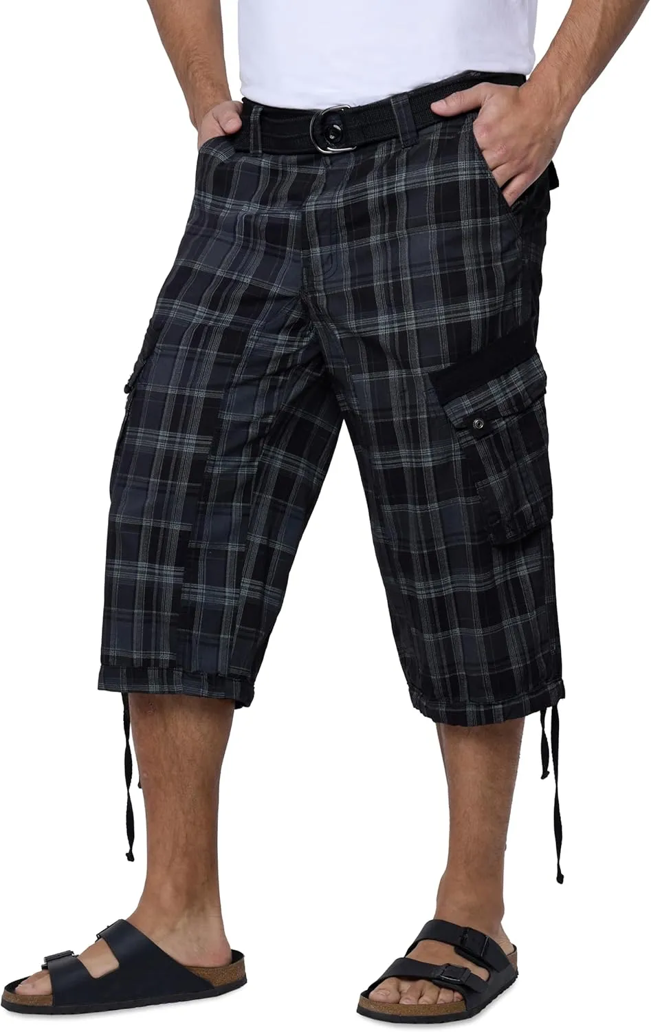X RAY Men's Belted Long Cargo Shorts for Men, Below Knee Length Mens Cargo Shorts, 3/4 Pants (Big and Tall Shorts for Men)