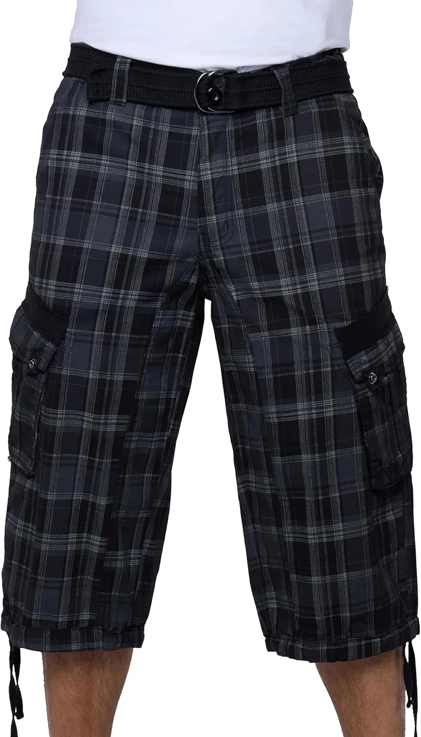 X RAY Men's Belted Long Cargo Shorts for Men, Below Knee Length Mens Cargo Shorts, 3/4 Pants (Big and Tall Shorts for Men)