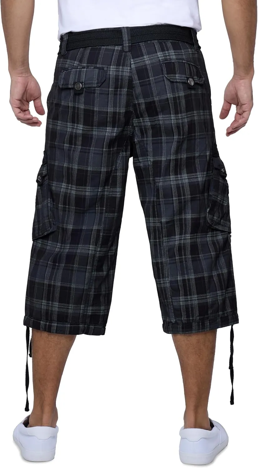 X RAY Men's Belted Long Cargo Shorts for Men, Below Knee Length Mens Cargo Shorts, 3/4 Pants (Big and Tall Shorts for Men)
