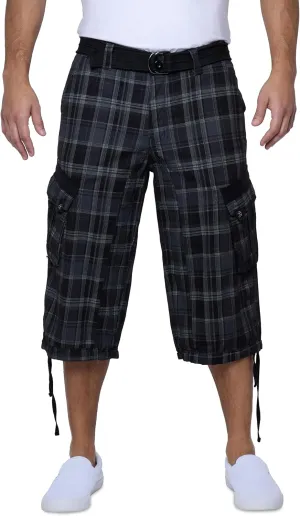 X RAY Men's Belted Long Cargo Shorts for Men, Below Knee Length Mens Cargo Shorts, 3/4 Pants (Big and Tall Shorts for Men)