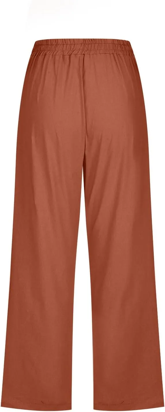 yardsong Plus Size Capris for Women Cotton Linen Blend Summer Casual Capri Pants Drawstring Elastic Waist Cropped Pants