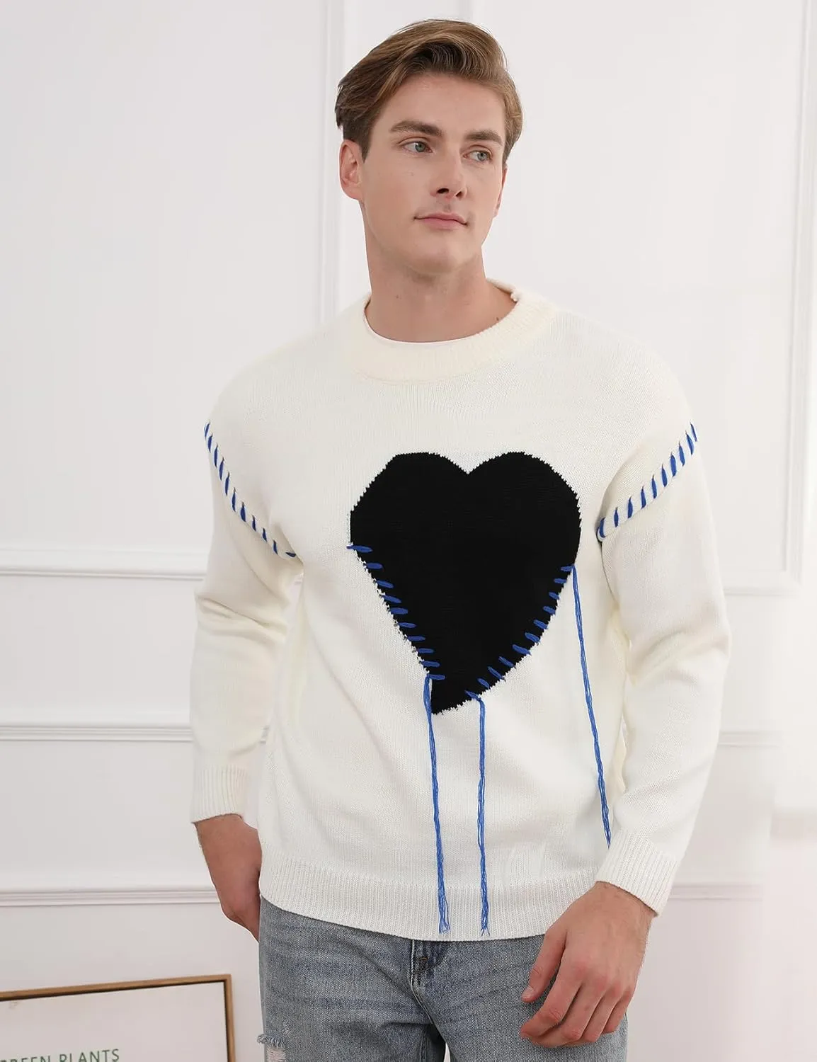 Yimoon Mens Oversized Graphic Sweater Unisex Long Sleeve Cable Knit Aesthetic Pullover Y2K Vintage Jumper Tops