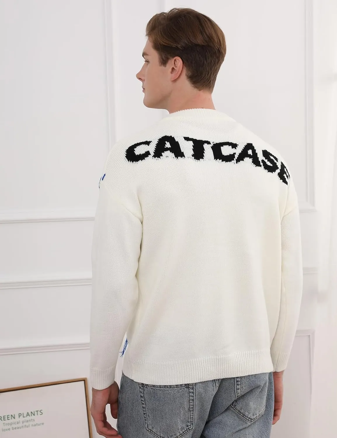 Yimoon Mens Oversized Graphic Sweater Unisex Long Sleeve Cable Knit Aesthetic Pullover Y2K Vintage Jumper Tops