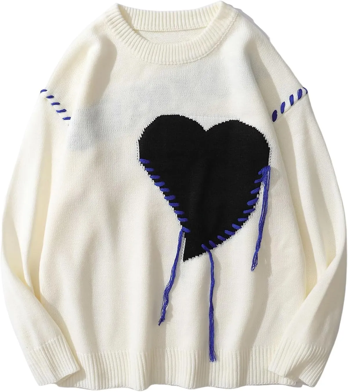 Yimoon Mens Oversized Graphic Sweater Unisex Long Sleeve Cable Knit Aesthetic Pullover Y2K Vintage Jumper Tops