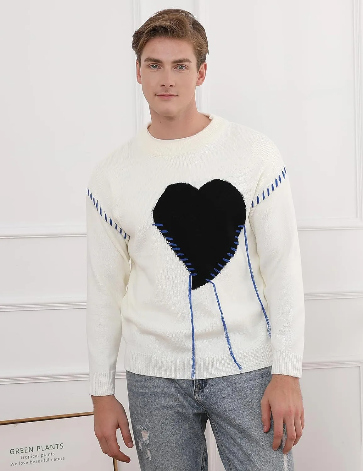 Yimoon Mens Oversized Graphic Sweater Unisex Long Sleeve Cable Knit Aesthetic Pullover Y2K Vintage Jumper Tops