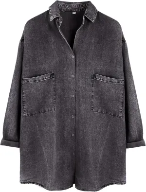 Yimoon Womens Denim Shirt Chambray Blue Button Down Jean Shirt Denim Tops Soft Tencel Casual 3/4 Sleeve Jacket