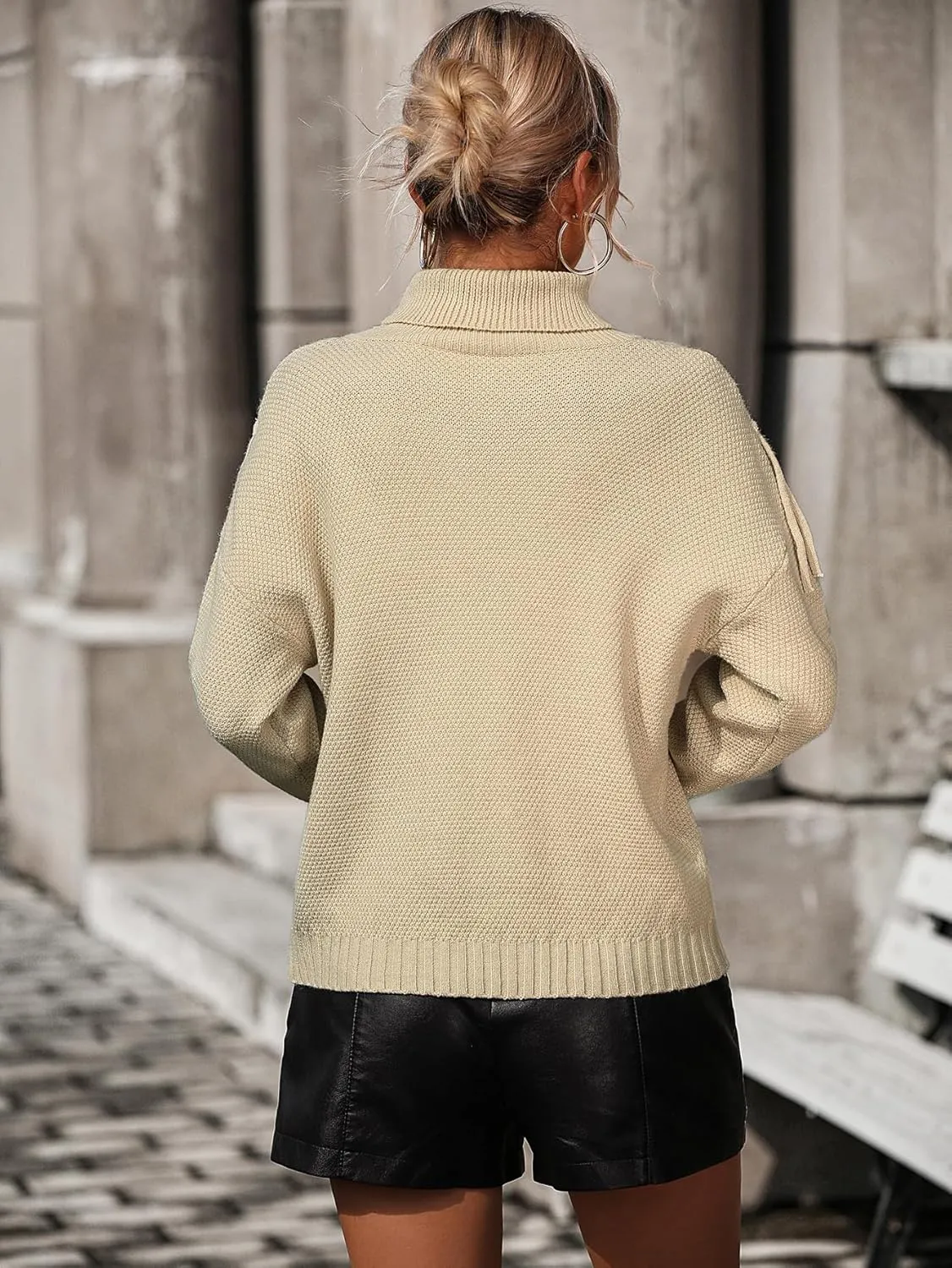 yoeasy Women's Fringe Trim Turtleneck Long Seeve Sweater Knit Loose Pullover Sweater