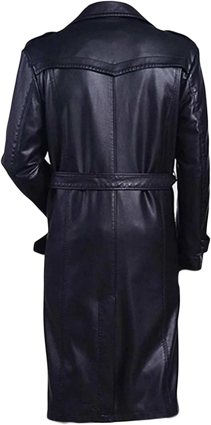 Yolo Jackets Men's Long Length Black Double Breasted Trench Coat Men - Full Length Winter Overcoat for Men