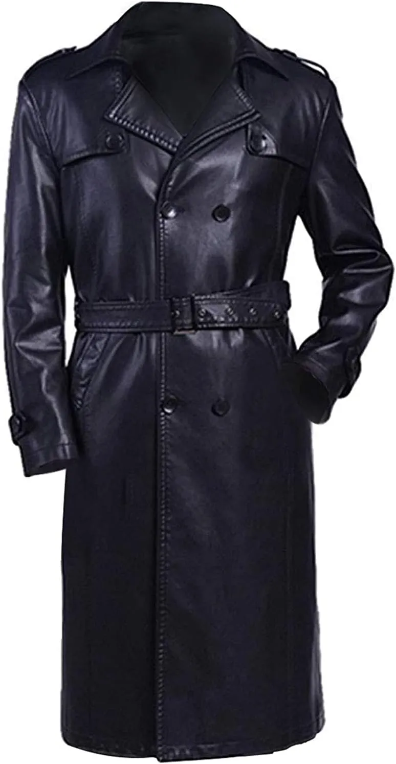 Yolo Jackets Men's Long Length Black Double Breasted Trench Coat Men - Full Length Winter Overcoat for Men
