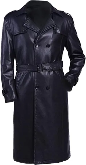 Yolo Jackets Men's Long Length Black Double Breasted Trench Coat Men - Full Length Winter Overcoat for Men