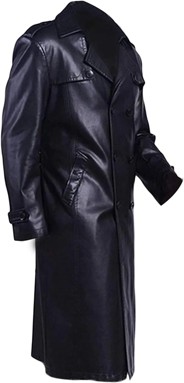 Yolo Jackets Men's Long Length Black Double Breasted Trench Coat Men - Full Length Winter Overcoat for Men