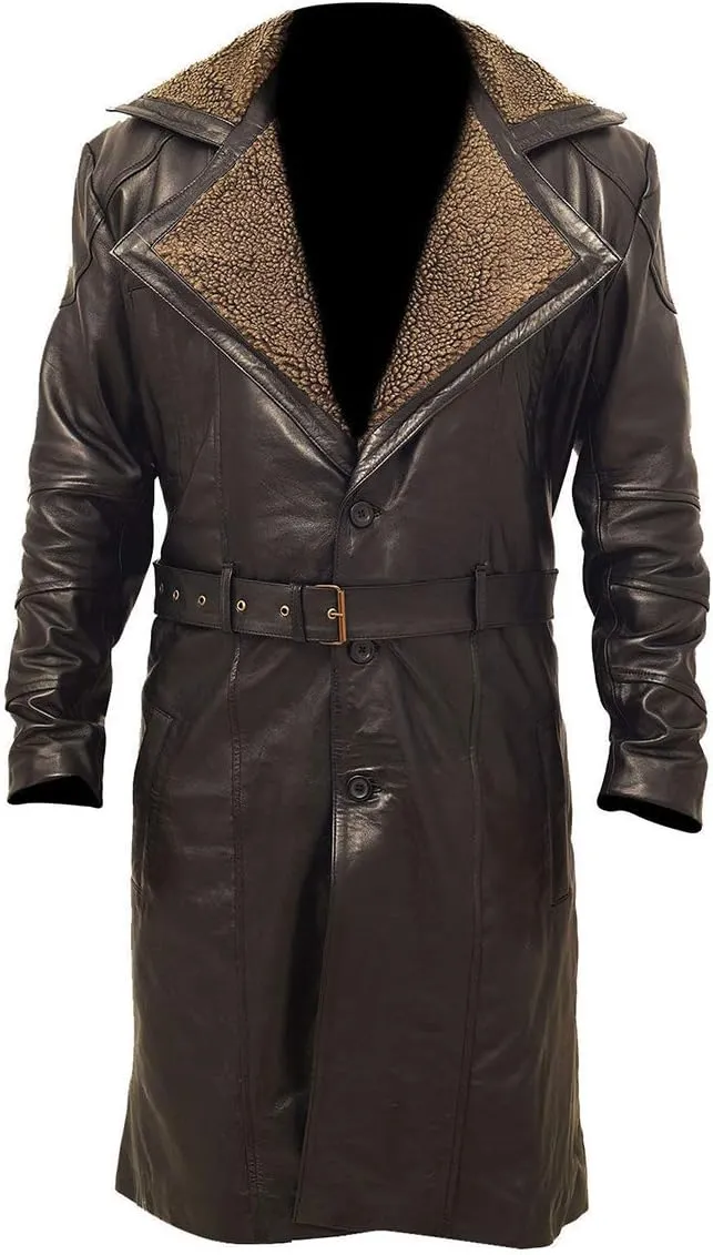 Yolo Jackets Men's Winter WW2 German Faux Fur Collar Belted Military Brown Trench Coat Men Long Costume