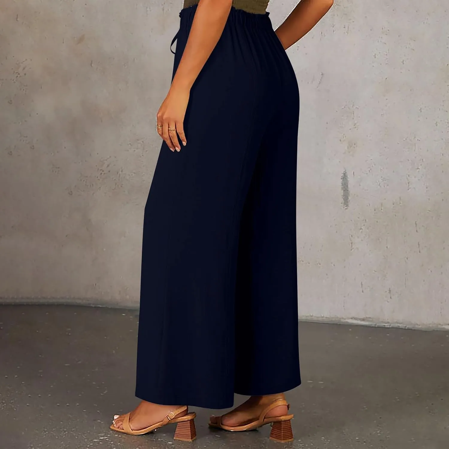 YRAETENM Cotton Linen Wide Leg Pants for Women Summer Boho Wide Leg Palazzo Pants Casual Flowy Beach Trousers with Pockets