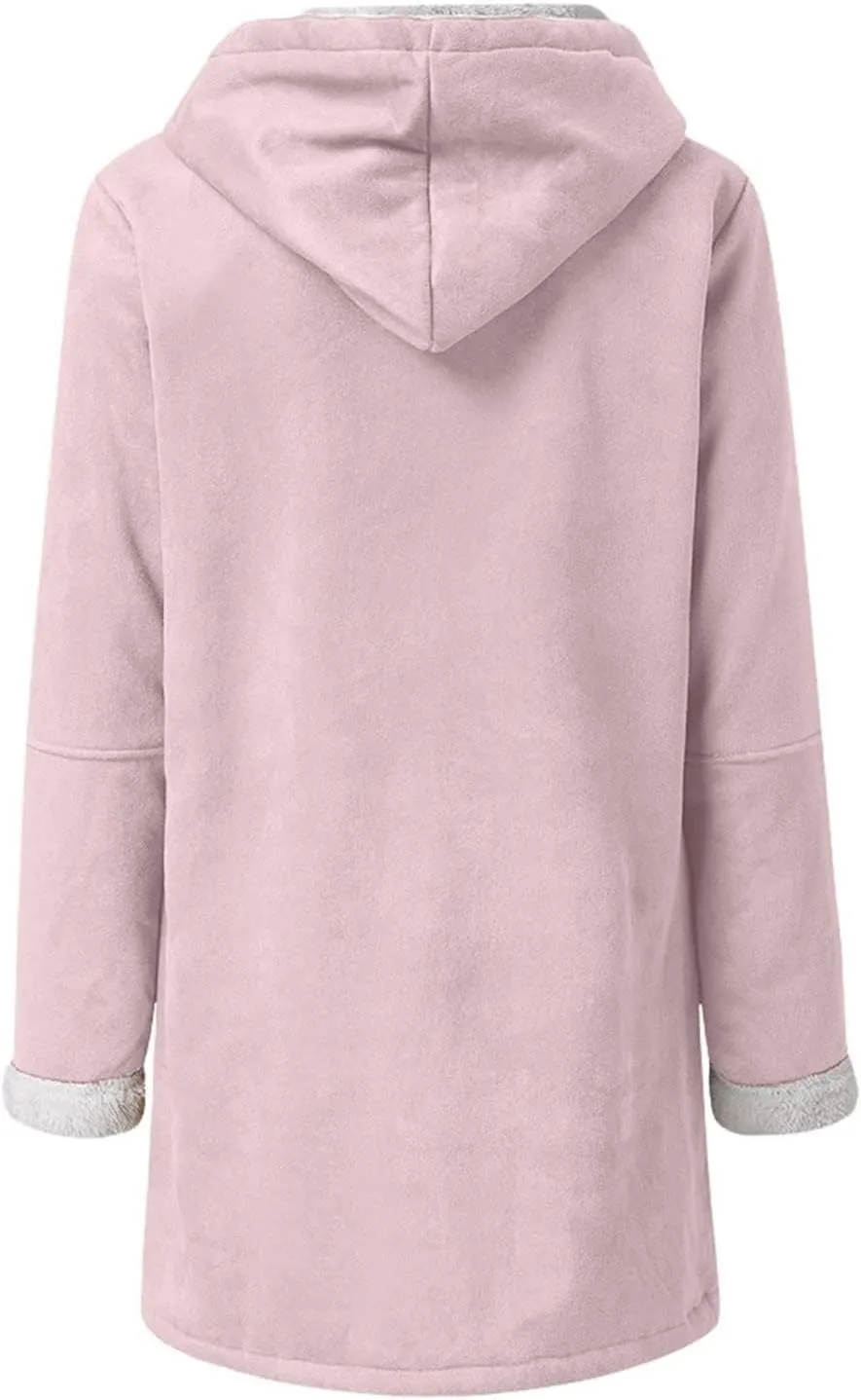 YRAETENM Winter Jackets for Women Plus Size Warm Sherpa Fleece Lined Parka Overcoat Hooded Faux Suede Pea Coat Outerwear