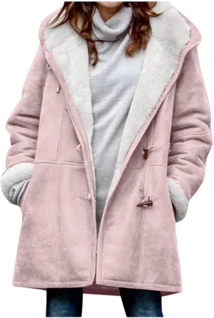 YRAETENM Winter Jackets for Women Plus Size Warm Sherpa Fleece Lined Parka Overcoat Hooded Faux Suede Pea Coat Outerwear