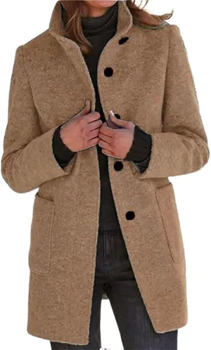 ZOCANIA Women's Long Hooded Trench Coats Woolen Fleece Button Down Pea Coat