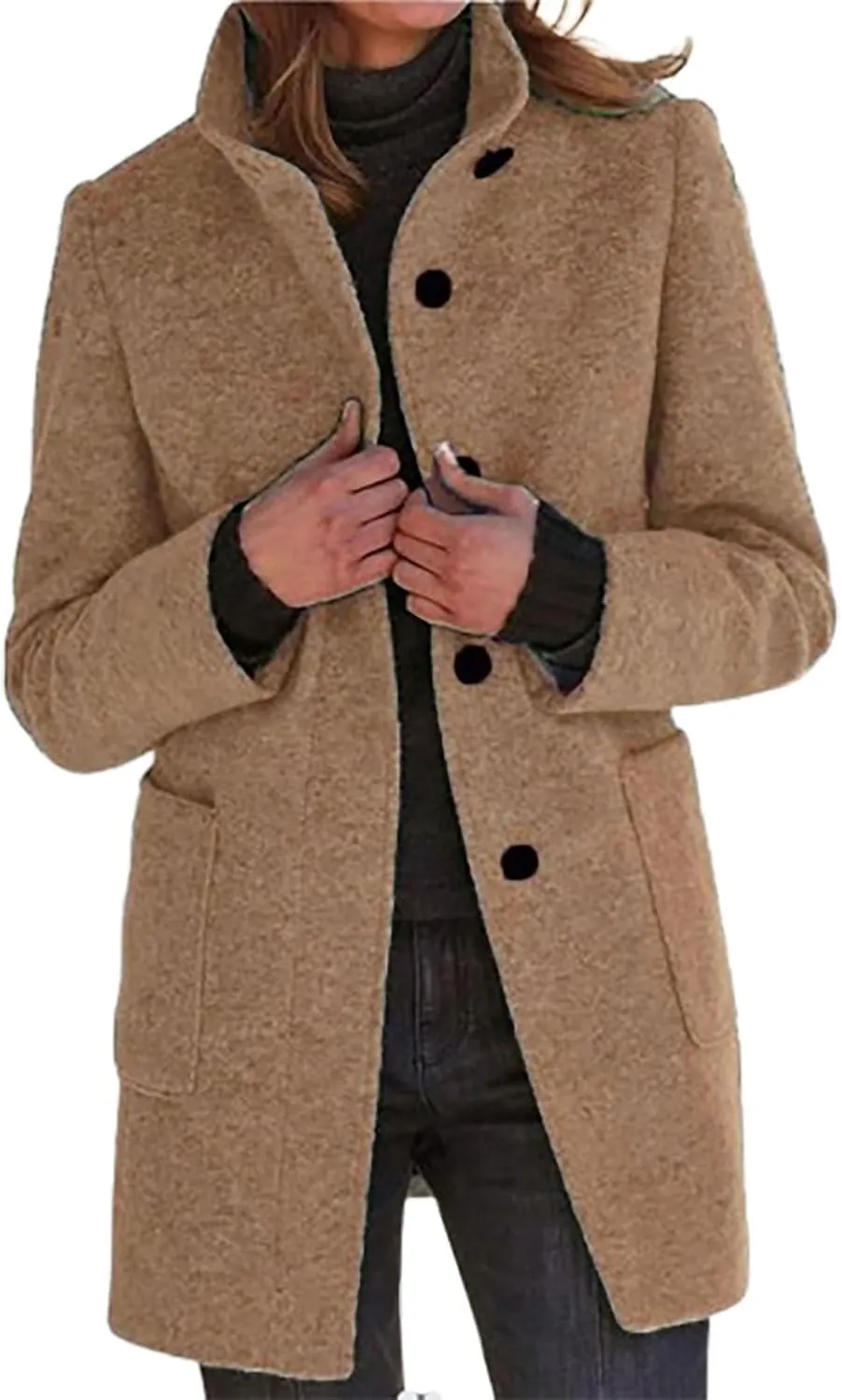 ZOCANIA Women's Long Hooded Trench Coats Woolen Fleece Button Down Pea Coat