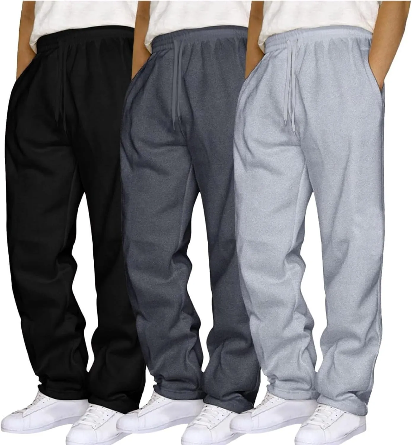 ZYXTIM 3 Pack Tracksuit Bottoms Mens Elastic Waist Active Athletic Workout Jogger Sweatpant Plus Size Stretch Casual Trousers