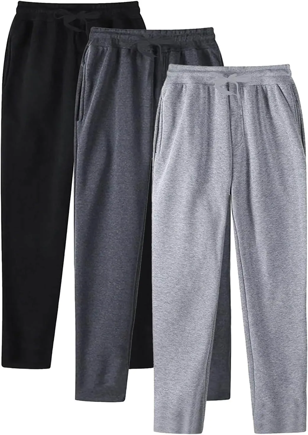 ZYXTIM 3 Pack Tracksuit Bottoms Mens Elastic Waist Active Athletic Workout Jogger Sweatpant Plus Size Stretch Casual Trousers